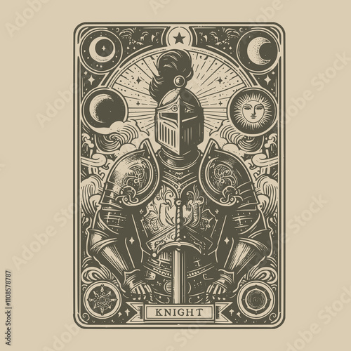 unique knight ouija tarot tattoo with bold lines