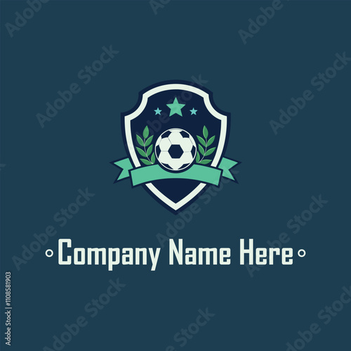 Shield soccer ball laurel stars ribbon dark blueteal