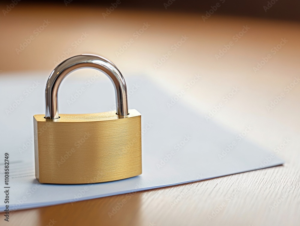 Fototapeta premium A golden padlock on a document represents security and protection.