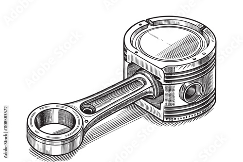 piston sketch engraving drawing vector illustration