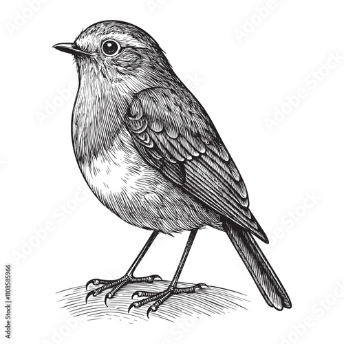 robin bird sketch engraving drawing vector illustration