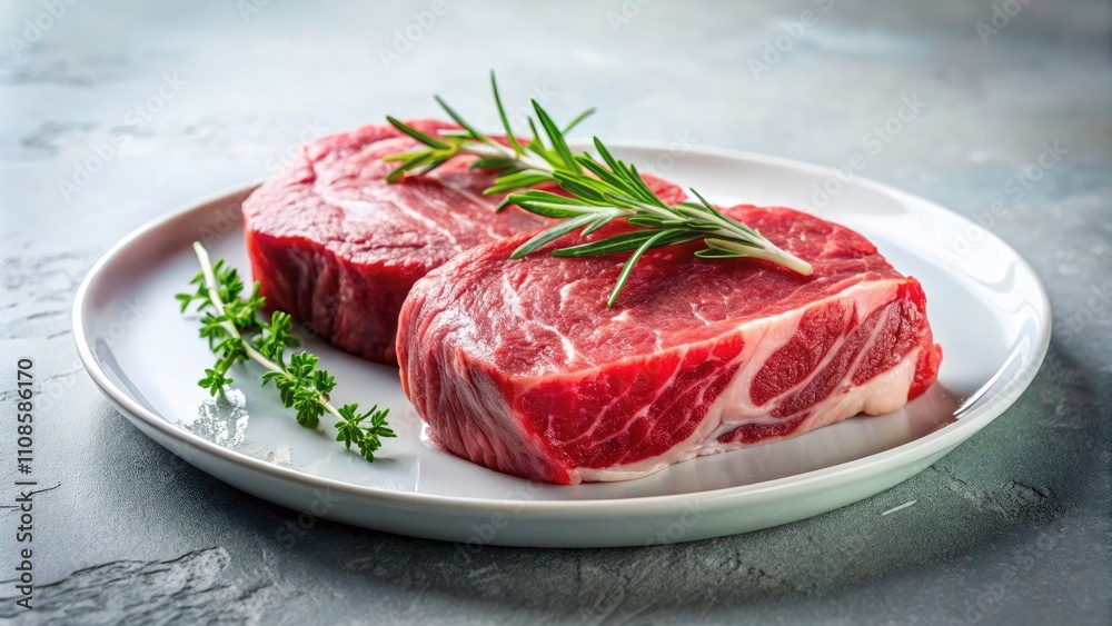 Fresh Raw Meat Photography: Gourmet Butcher Shop Still Life, White Plate, Red Meat, Beef, Lamb, Pork Fresh Raw Meat Photography: Gourmet Butcher Shop Still Life, White Plate, Red Meat, Beef, Lamb, Pork