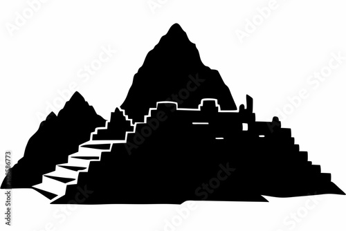 Silhouette of Machu Picchu Ancient Ruins in the Andes – Vector Illustration