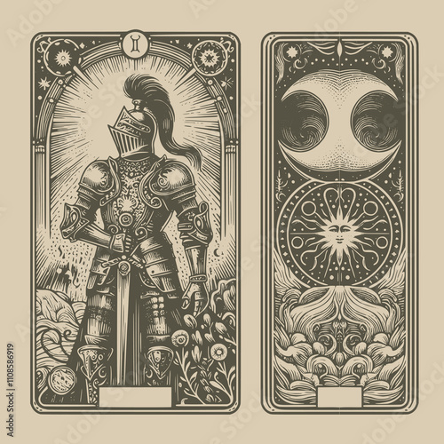 knight tarot card tattoo with ancient details