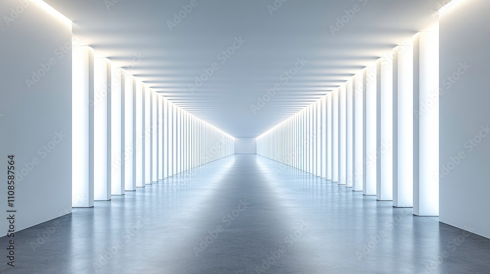 Obraz premium Modern architectural space minimalist gallery interior design bright environment symmetrical perspective visual concept