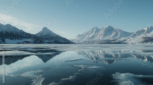 Wallpaper Mural Snow capped mountains reflected in a partially frozen lake Torontodigital.ca