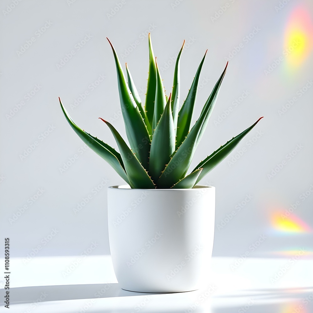 Aloe vera plant in a pot isolated on white background