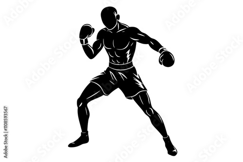 fighter silhouette pose on white background.