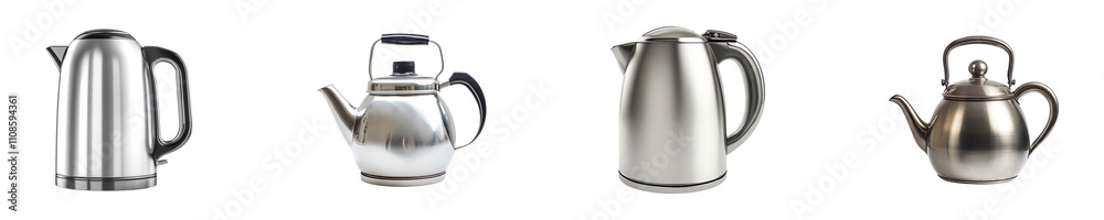 Fototapeta premium Set of stainless steel kettle isolated on transparent background