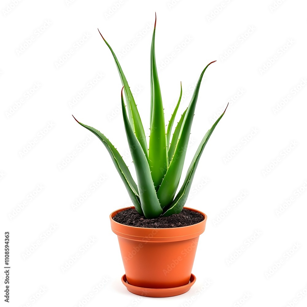Fototapeta premium Aloe vera plant in a pot isolated on white background