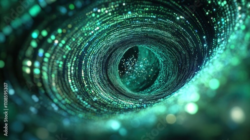 Wallpaper Mural Abstract Teal and Green Swirling Vortex of Light Particles Digital Art Background for Technology, Energy, and Mystical Concepts Torontodigital.ca