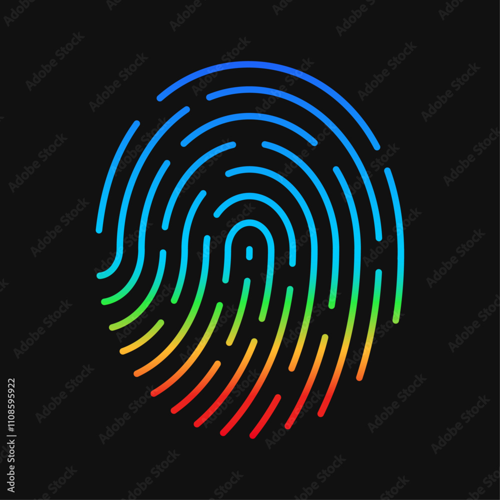 Obraz premium カラフルな指紋のシンプルなアイコン - 指紋認証のためのスキャニングやロック解除のイメージ素材