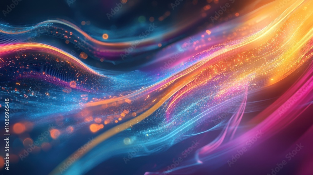Obraz premium Abstract Vibrant Swirling Light Waves Blue, Orange, Pink Neon Energy Background