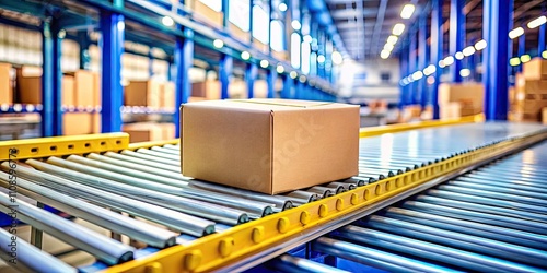 Tilt-Shift Miniature Conveyor Belt Shipping Cardboard Box - Packaging, Logistics, Warehouse, Industrial