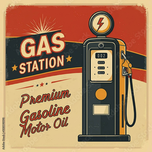 Filling station retro banner. Vintage filling station poster design