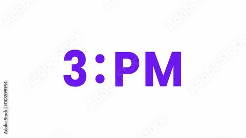 3 PM Animated Text. Alpha matte with transparent background 4K resolution.