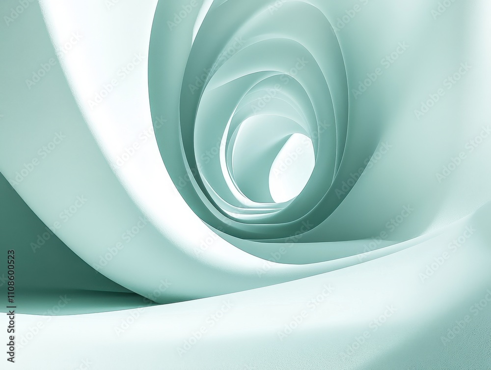 Fototapeta premium Abstract Teal Swirling Tunnel 3D Render of Modern Architectural Design, Background, Wallpaper, and Texture