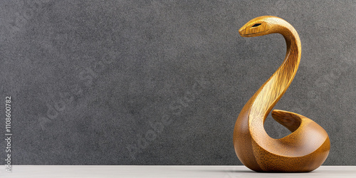 Elegant wooden snake sculpture symbolizing Chinese New Year celebrations photo