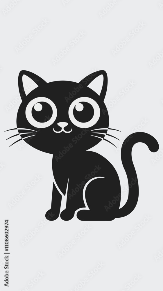 Obraz premium Minimalist cute black cat vector illustration