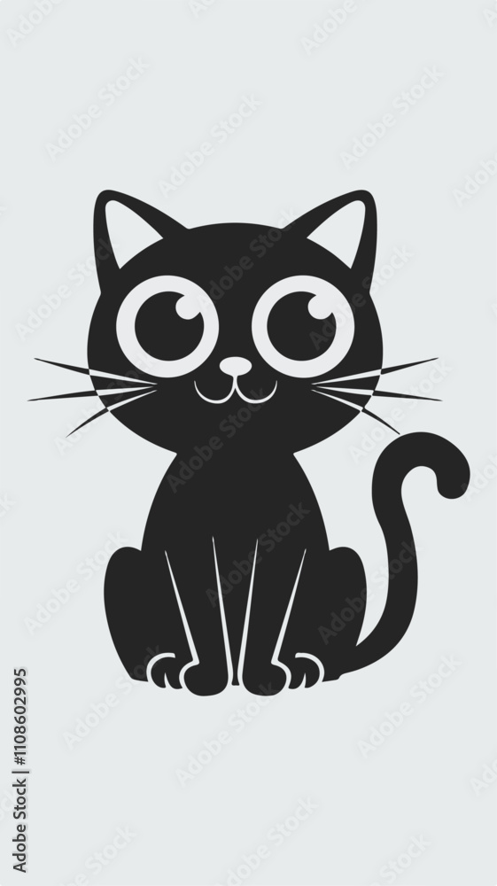 Obraz premium Minimalist cute black cat vector illustration