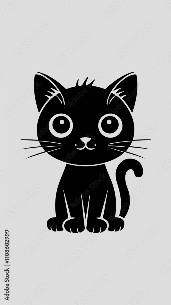 Obraz premium Minimalist cute black cat vector illustration