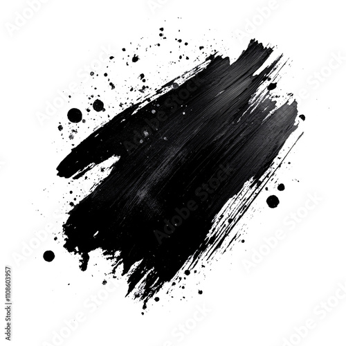 Abstract black in splash paint brush strokes stain isolated on white & transparent a background.