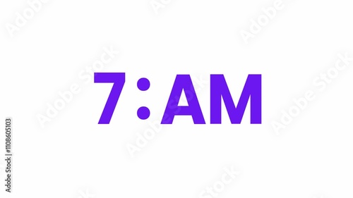 7 AM Animated Text. Alpha matte with transparent background 4K resolution.