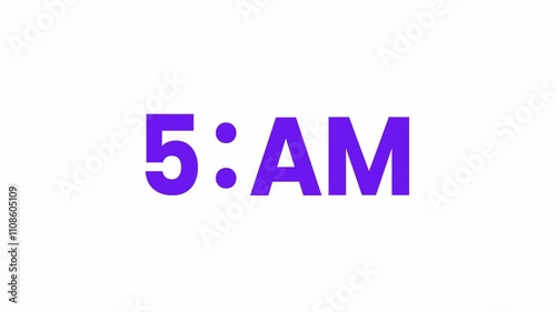 5 AM Animated Text. Alpha matte with transparent background 4K resolution.