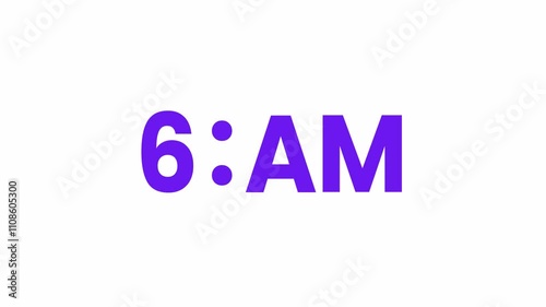 6 AM Animated Text. Alpha matte with transparent background 4K resolution.