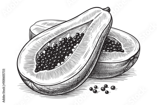 papaya sketch engraving drawing vector illustration