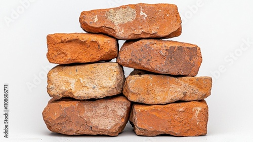 A photostock of a neatly arranged stack of red clay bricks, symbolizing construction and architectural development. High Quality photo