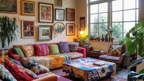 Bohemian Living Room with Vibrant Decor photo