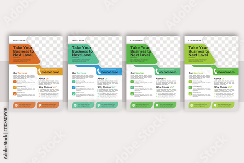 a bundle of 4 templates of different colors a4 flyer template, modern business flyer template, abstract business flyer and creative design, IT company flyer and editable vector template designBusiness photo