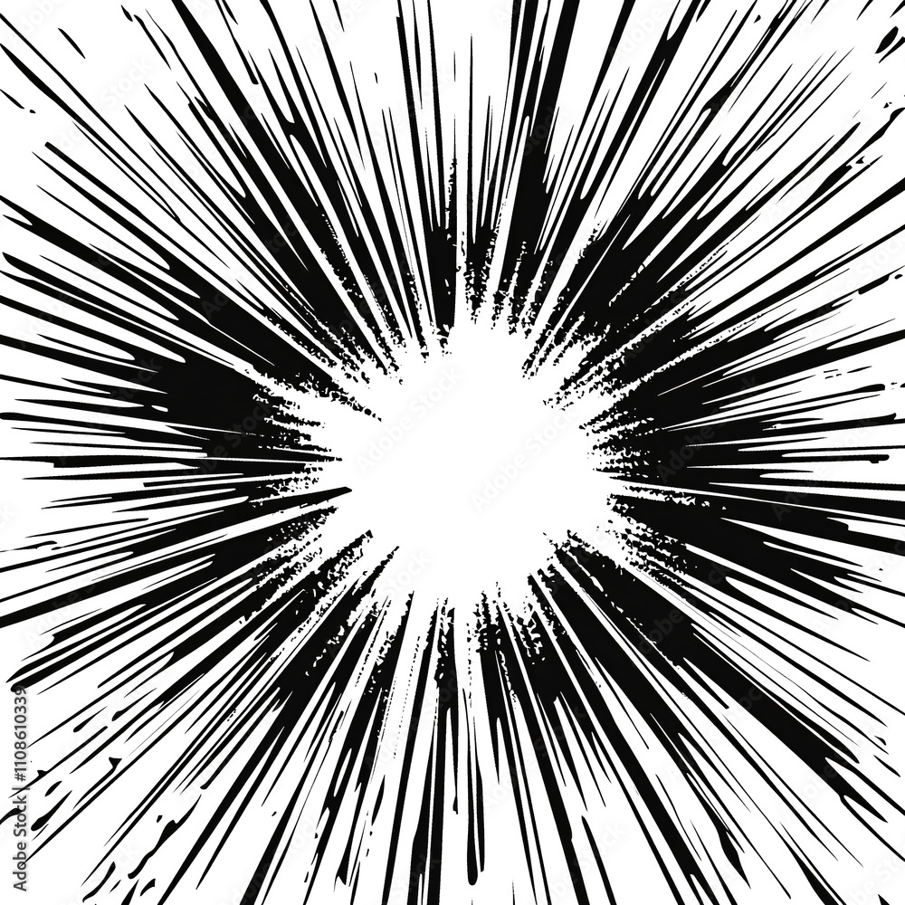 Fototapeta premium Black and white sunburst abstract isolated on white & transparent a background. comic book style.