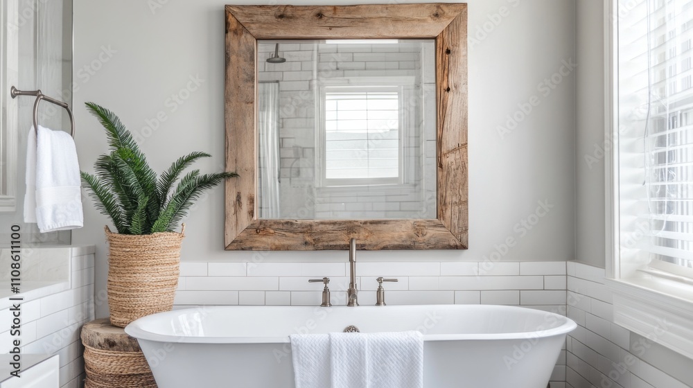 Fototapeta premium Rustic Farmhouse Bathroom with White Tub