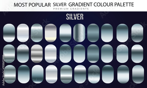 big set of silver gradients, Silver, chrome metallic gradient collection. Shiny plates with silver effect. Vector illustration