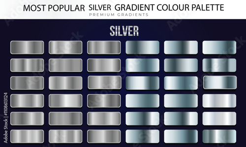 big set of silver gradients, Silver, chrome metallic gradient collection. Shiny plates with silver effect. Vector illustration