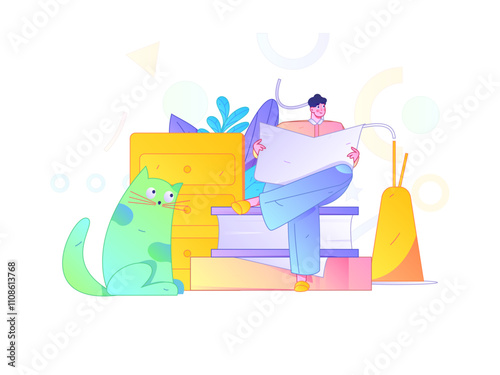 Character reading quietly vector concept operation hand drawn illustration
