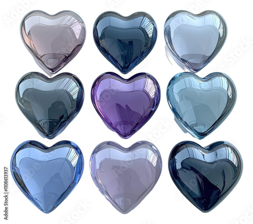 Nine Shiny Glass Hearts Various Shades of Blue and Purple Romantic Love Valentine s Day photo