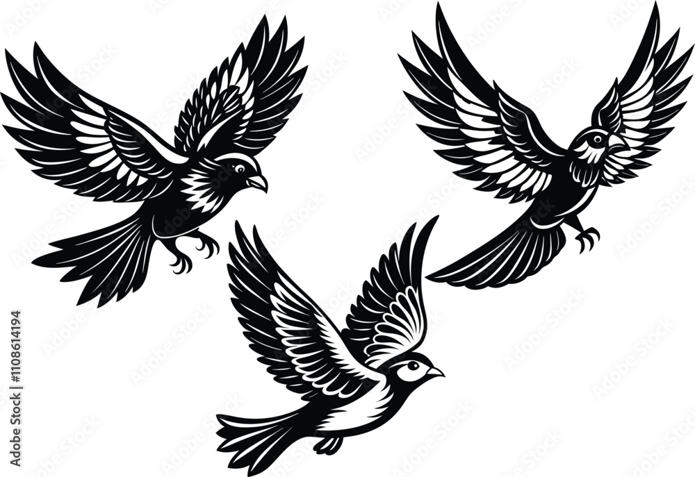 Fototapeta premium flying duel bird with white background vector silhouette illustration