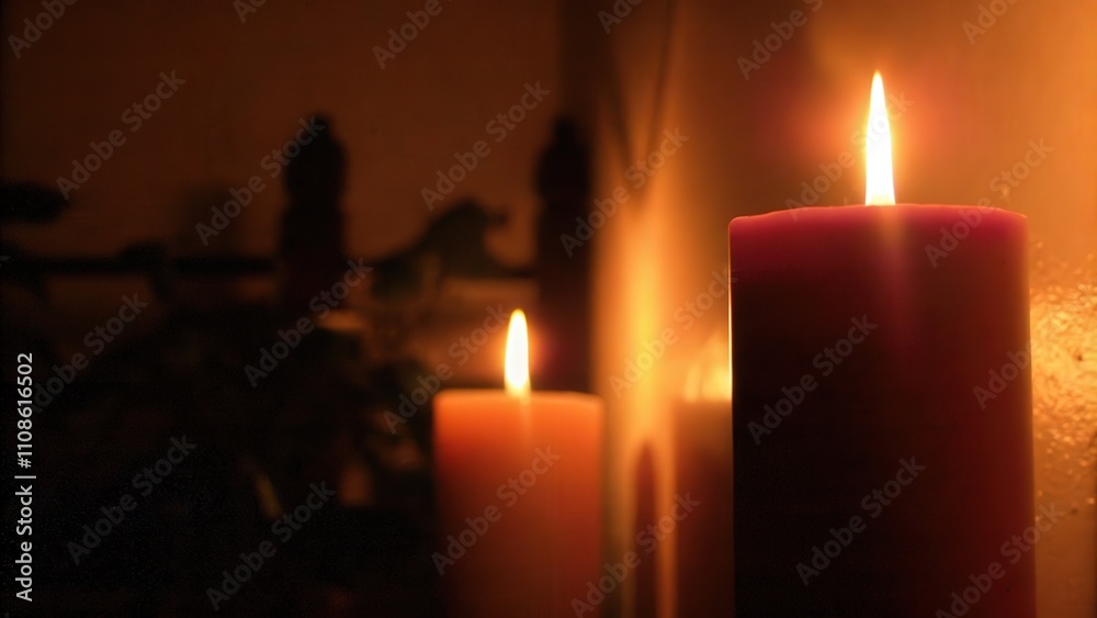 Warm Glowing Candles Creating Cozy Atmosphere in Dim Light Warm Glowing Candles Creating Cozy Atmosphere in Dim Light