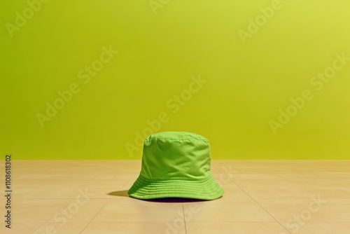 Green Bucket Hat on Sticker Background photo