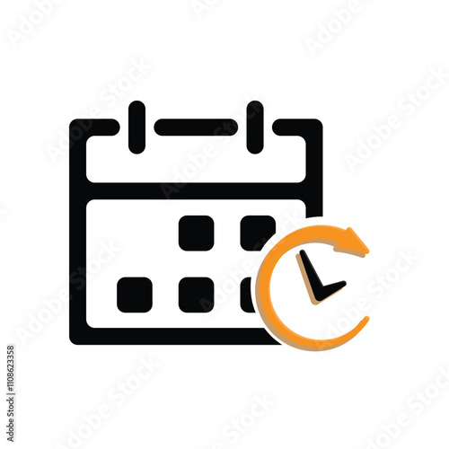 calendar icon. Calendar with time clock icon. calendar vector icon. important times or anniversaries. mixed design style. vector design