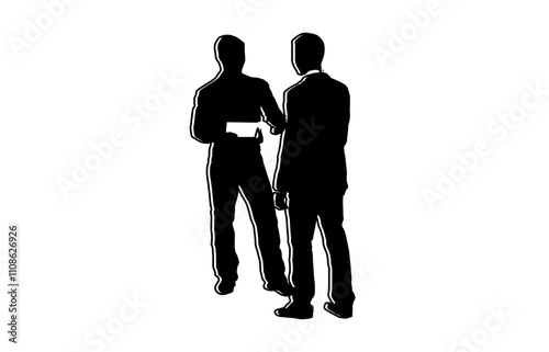 Silhouette of business working man and woman with laptop and briefcase.