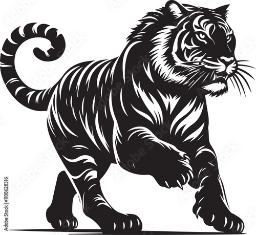 A black silhouette of a running tiger vector  photo