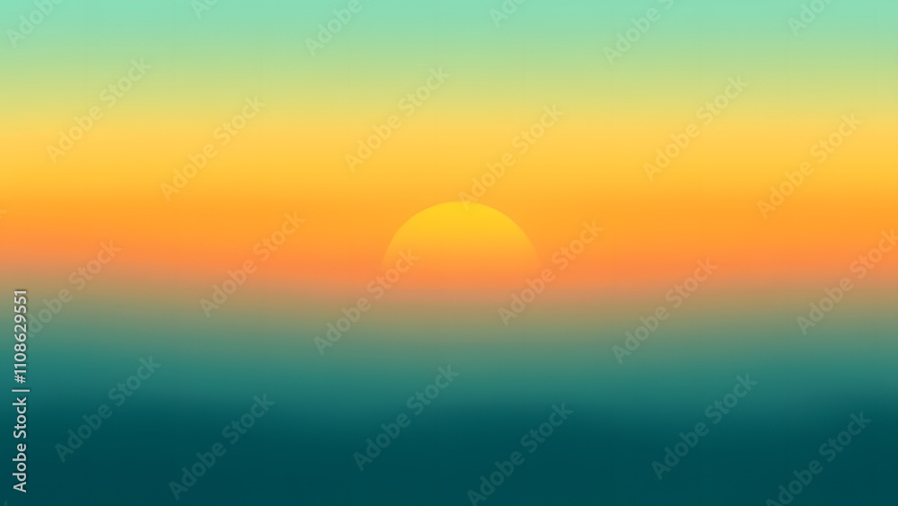 Fototapeta premium A retro background with gradients of teal, sunset orange, and pale yellow blending softly