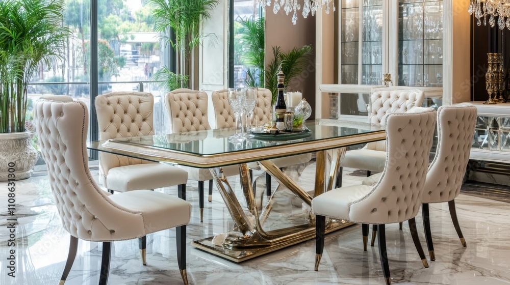 Fototapeta premium Luxury Dining Room with Elegant Chairs and Table