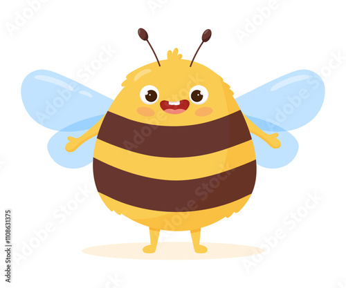 Kawaii happy striped bee. Cute bamblebee character for children design. Cartoon flat vector illustration on white background. photo