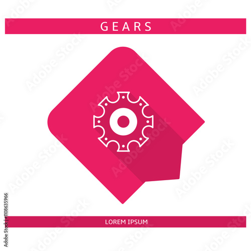 Design icon. Gears icon symbol in flat. Gears symbol design in flat with shadows. Stock vector.