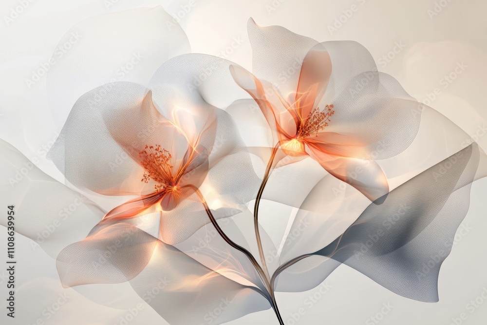 Obraz premium A composition of delicate, translucent flowers against an ethereal background, capturing the essence of fragility, grace, and the fleeting beauty in nature.